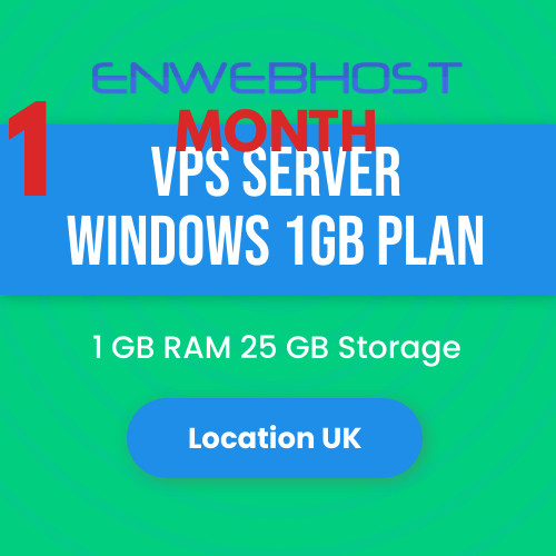 VPS Server Windows 1GB RAM Unmetered Transfer Location UK – 1 Month