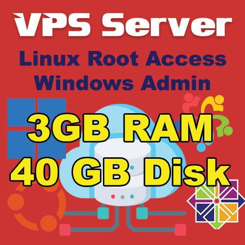 VPS Server Linux – 3GB RAM – 40 GB Storage – 1 Month