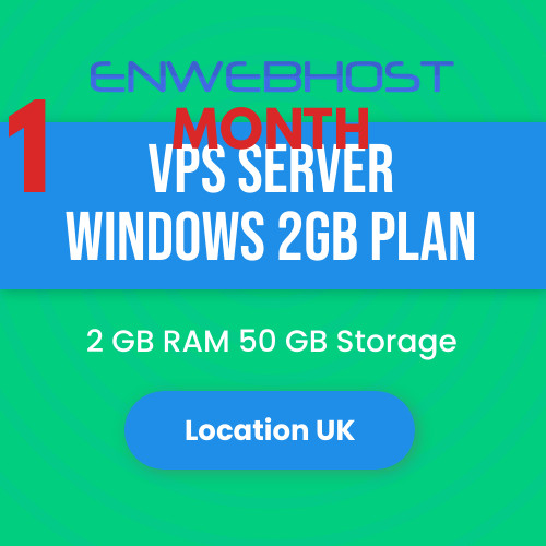 VPS Server Windows 2GB RAM Unmetered Transfer Location UK – 1 Month