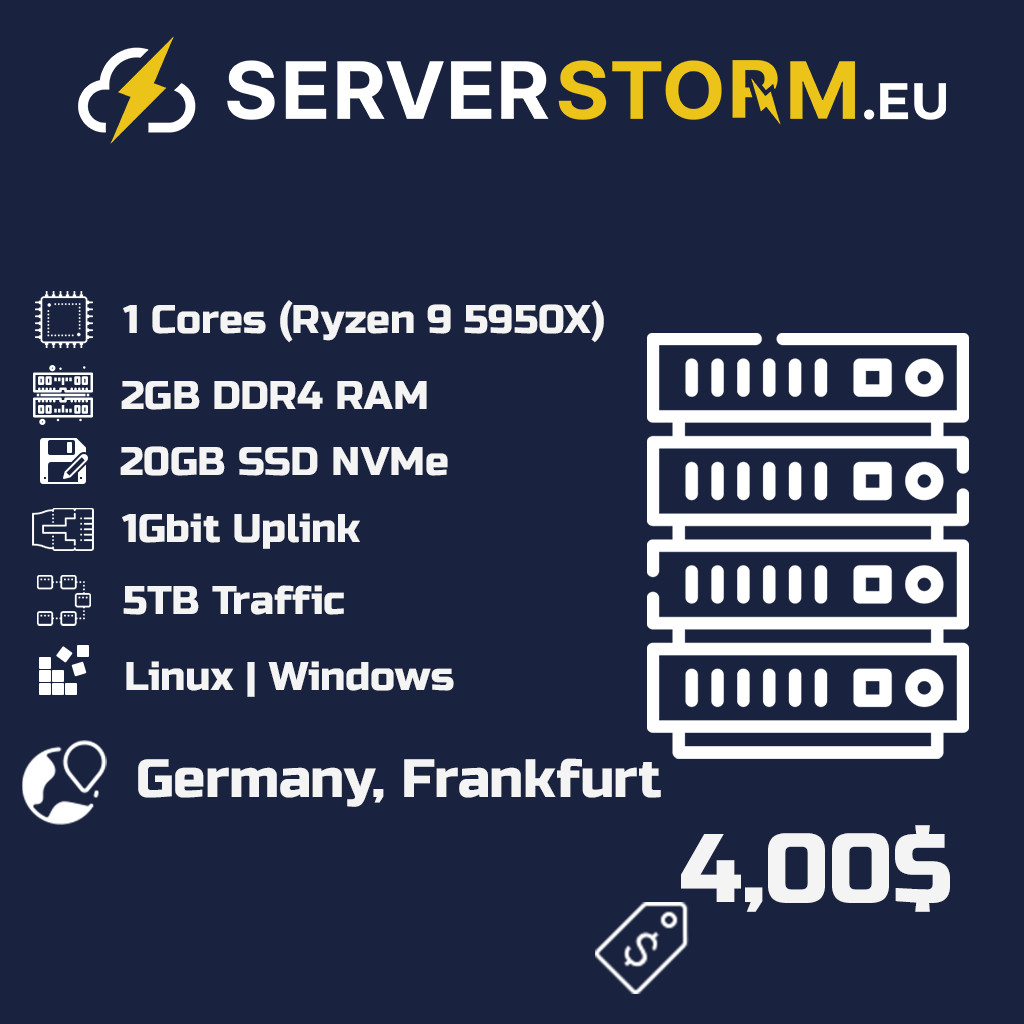 EUROPE | GERMANY VPS – WINDOWS 2019/2022 RDP SERVER 1vCPU 2GB RAM 20GB SSD NVMe