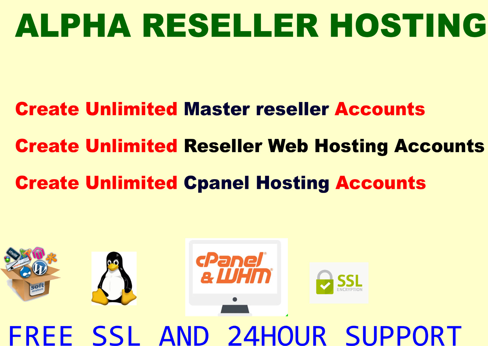 1 YEAR ALPHA Reseller Web hosting Create Unlimited accounts WHM/CPANEL FREE SSL