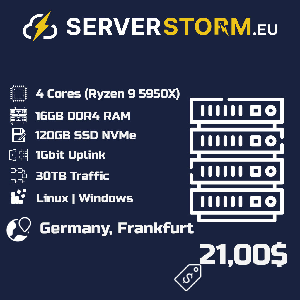 EUROPE|GERMANY VPS – WINDOWS 2019/2022 RDP SERVER 4vCPU 16GB RAM 120GB SSD NVMe