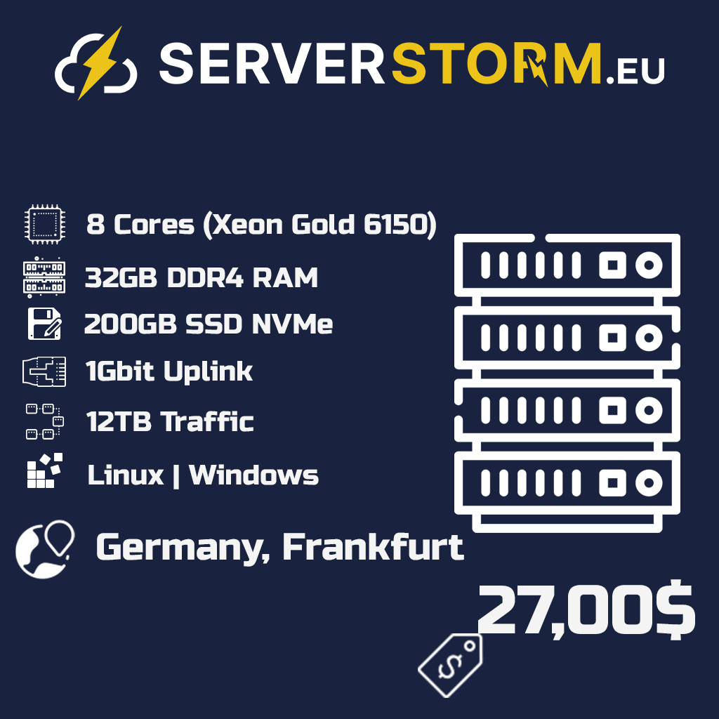 EUROPE | GERMANY VPS – WINDOWS 2019/2022 RDP SERVER 8vCPU 32GB RAM 200GB NVMe