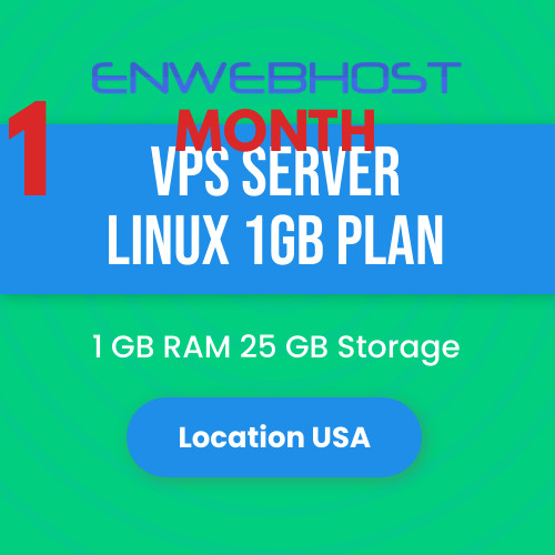 VPS Server Linux 1GB RAM 25 GB Storage Location US – 1 Month