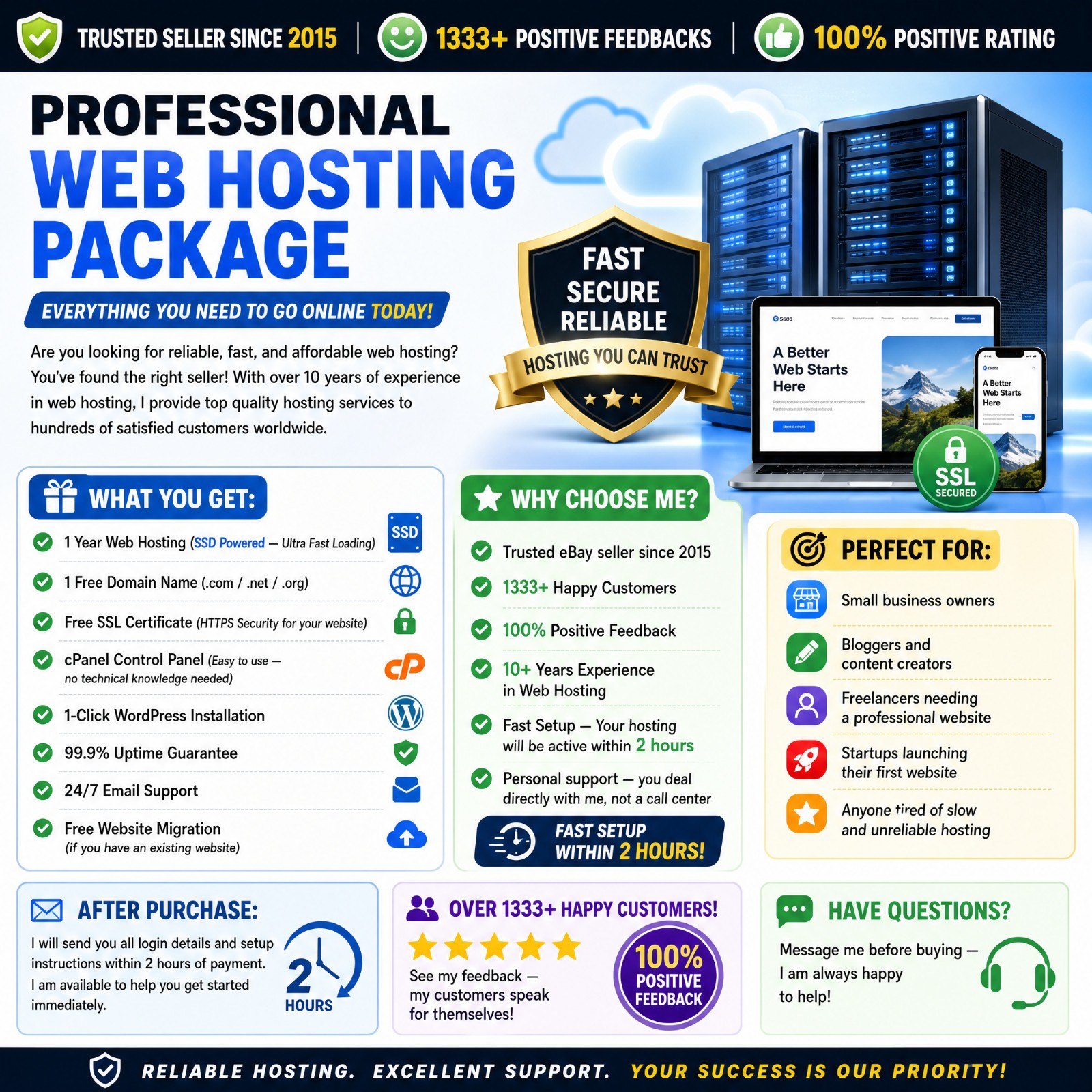 1 Year Web Hosting – Free Domain & SSL + cPanel | Fast SSD Hosting