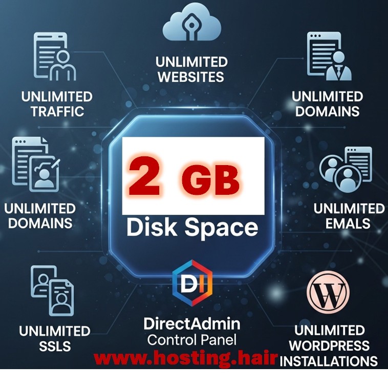 Web Hosting 1 Year – 2GB disk space – all Unlimited – USA CA DirectAdmin panel