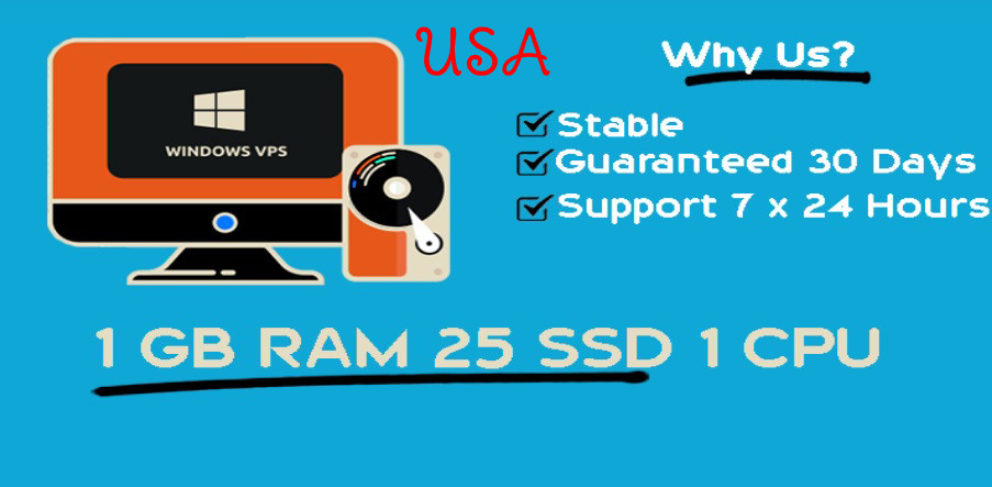 USA Windows RDP VPS 1GB RAM 1vCPU Guaranteed 30 days