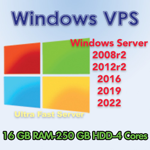 USA Windows VPS Server 16GB RAM +250GB Disk Space +4 Cores
