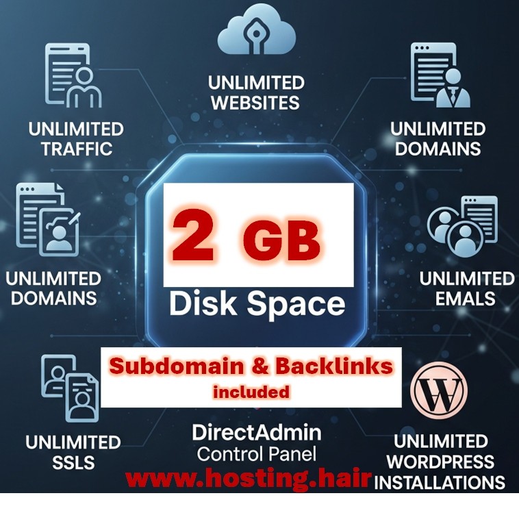 Web Hosting 1 Year – 2GB disk space – Unlimited + Bonus SUBDOMAIN & BACKLINKS