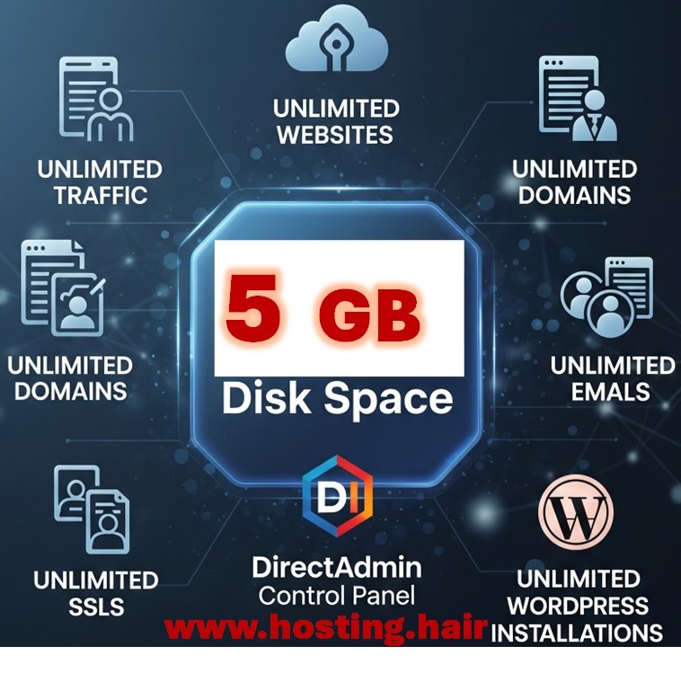 Web Hosting 1 Year – 5GB disk space – all Unlimited – USA CA DirectAdmin panel