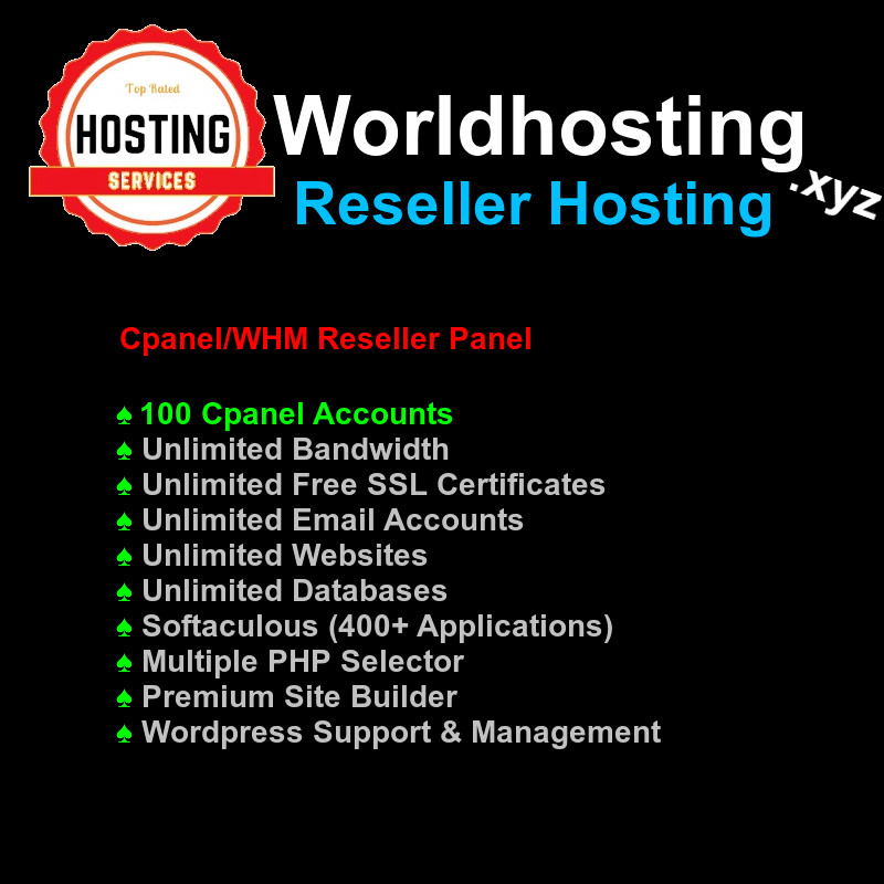 Cpanel/WHM Resellert Webhosting 100 Cpanel Accounts Price Is Per Month