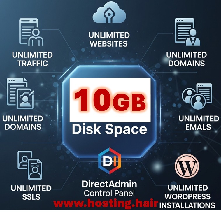 Web Hosting 1 Year – 10GB disk space – all Unlimited – USA CA DirectAdmin panel