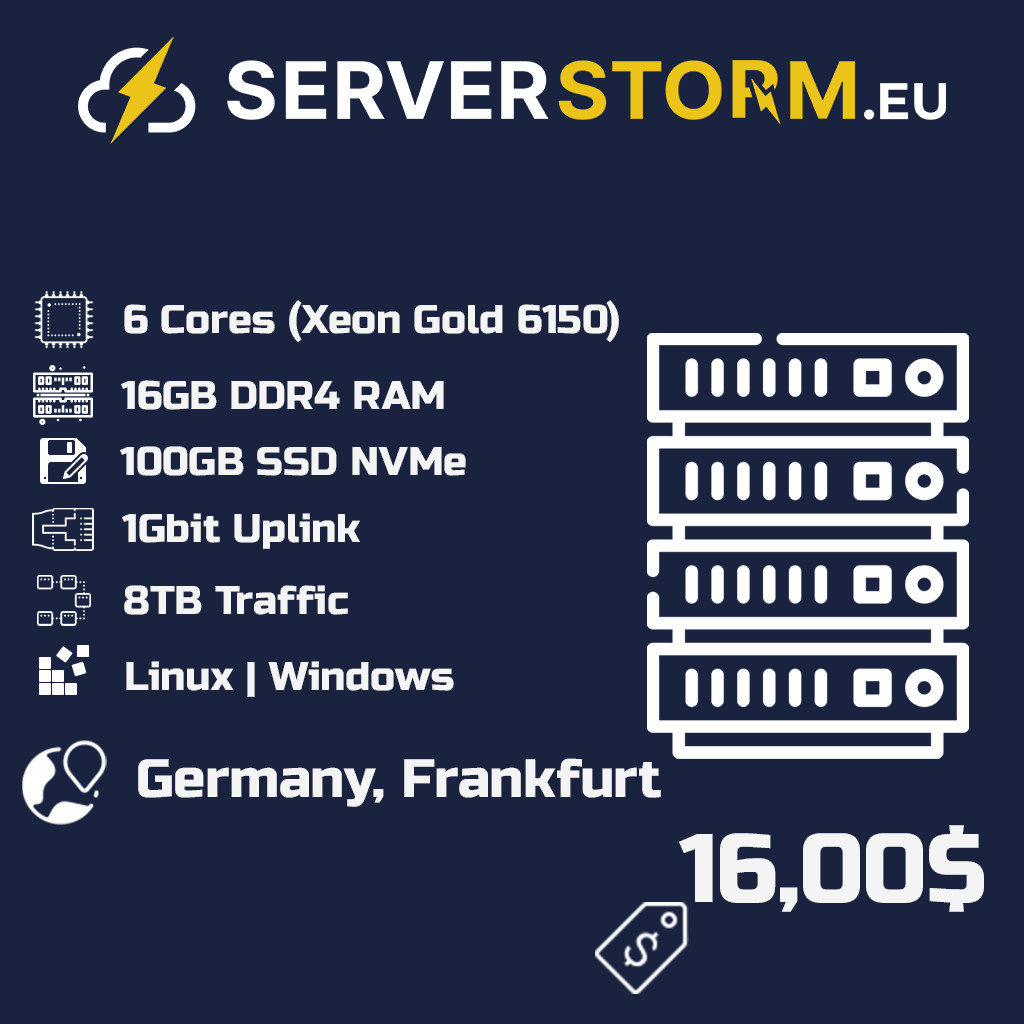 EUROPE | GERMANY VPS – WINDOWS 2019/2022 RDP SERVER 6vCPU 16GB RAM 100GB NVMe