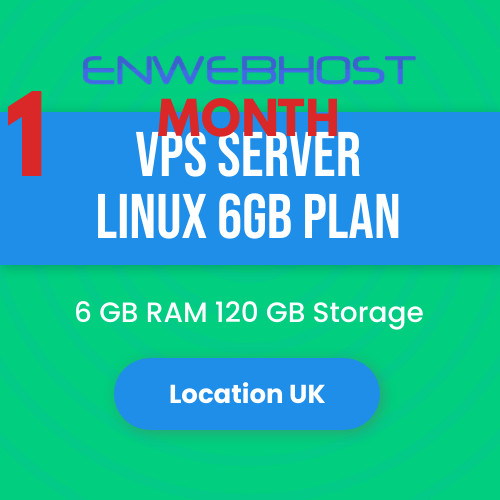 VPS Server Linux 6GB RAM 120 GB Storage Location UK – 1 Month