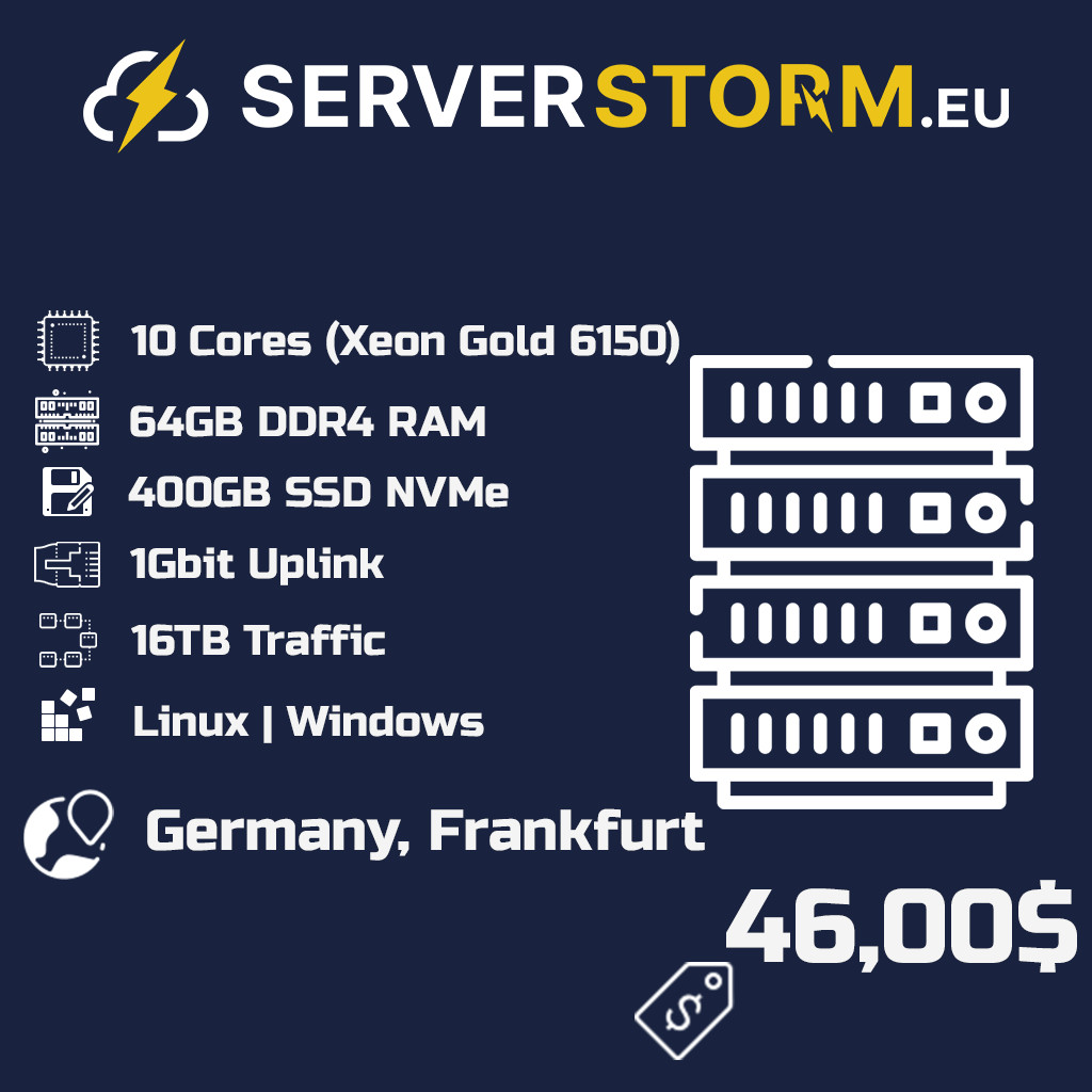 EUROPE | GERMANY VPS – WINDOWS 2019/2022 RDP SERVER 10vCPU 64GB RAM 400GB NVMe