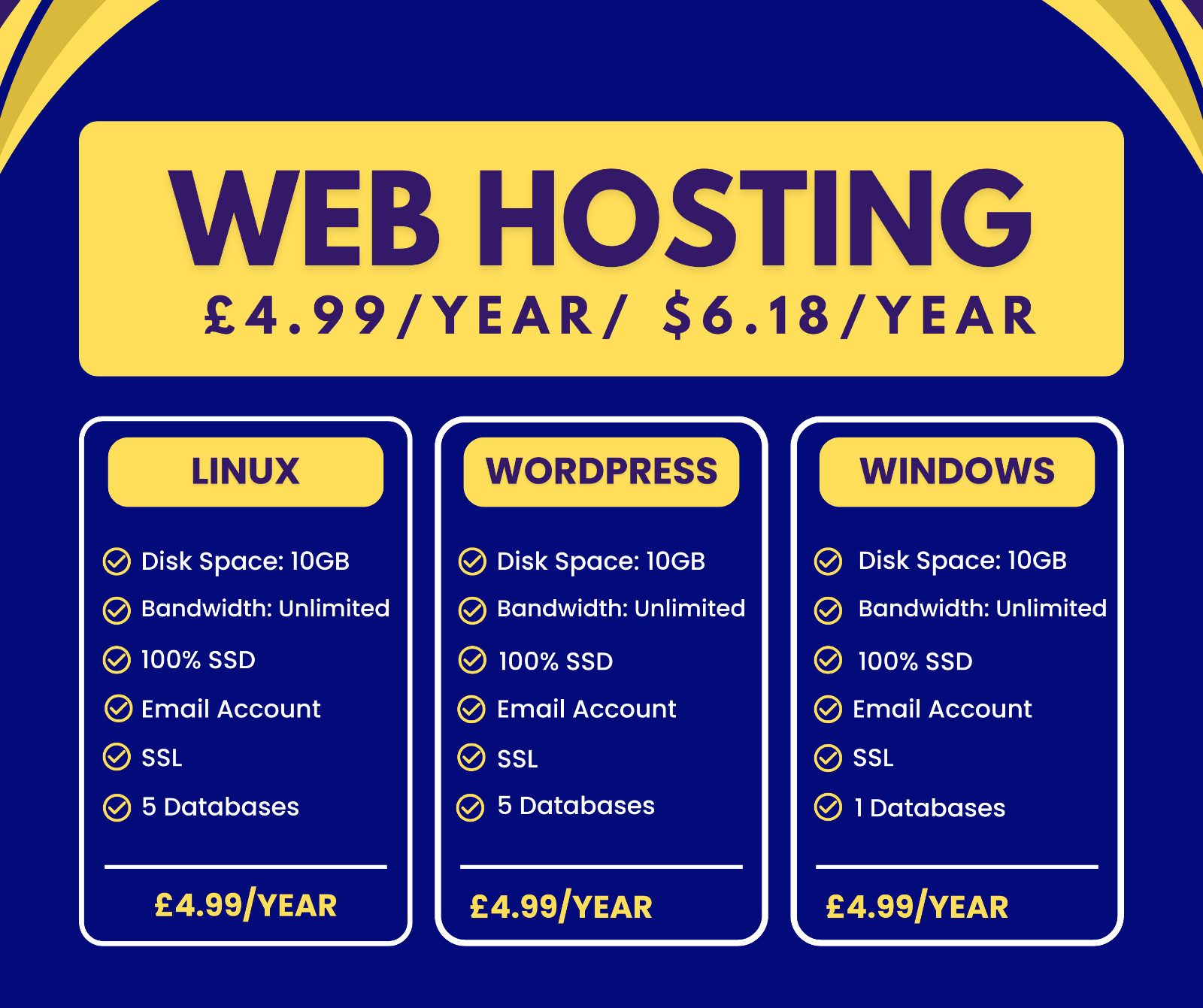 Cheap Web Hosting – Linux, £4.99/year – 10GB SSD, SSL, Emails, Secured, Fast
