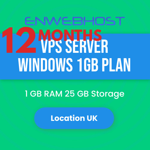 VPS Server Windows 1GB RAM Unmetered Transfer Location UK – 12 Months