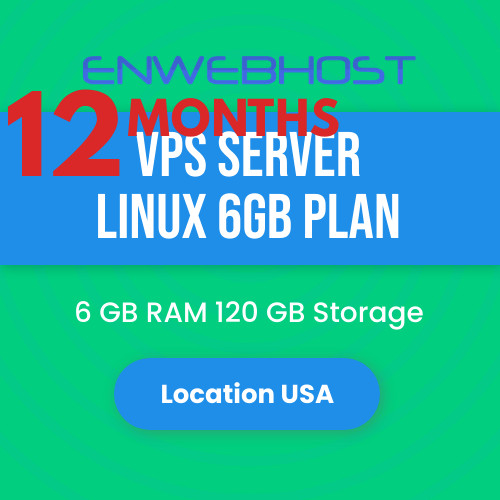 VPS Server Linux 6GB RAM 120 GB Storage Location US – 12 Months