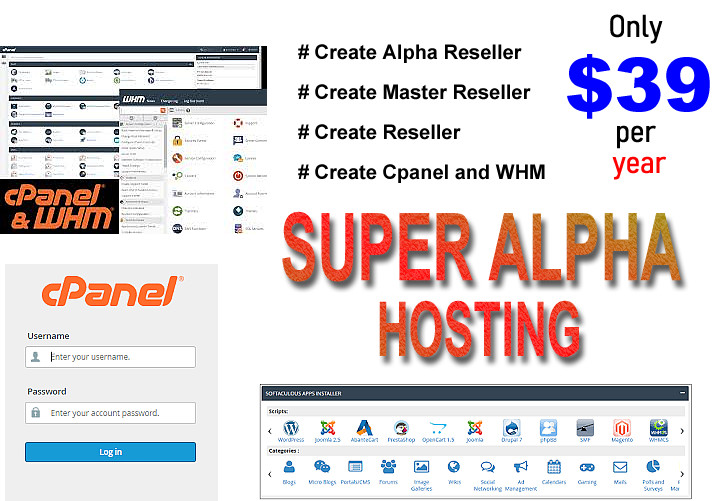1 Year SUPER Alpha Reseller $39 per year hosting UNLIMITED Cpanel & WHM Free SSL