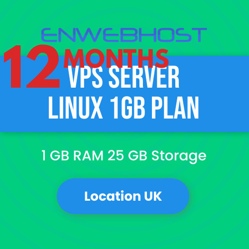 VPS Server Linux 1G RAM 25 GB Storage Location UK – 12 Months