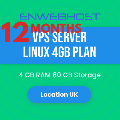 VPS Server Linux 4GB RAM 80 GB Storage Location UK – 12 Months