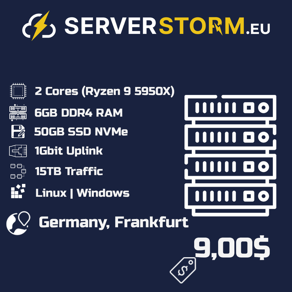 EUROPE | GERMANY VPS – WINDOWS 2019/2022 RDP SERVER 2vCPU 6GB RAM 50GB SSD NVMe