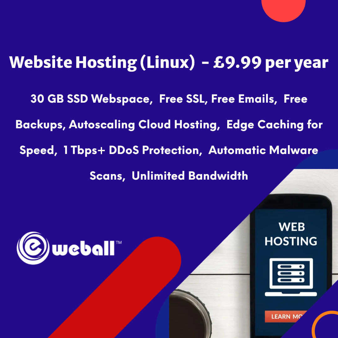 Web Hosting (Linux), £9.99/year – 30GB SSD, SSL, Emails, Secured, Lightning Fast